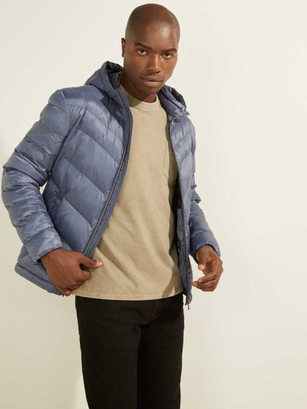 Blue Men's Guess Eco Lightweight Puffer Jackets Australia Sale | 037CSAFMJ