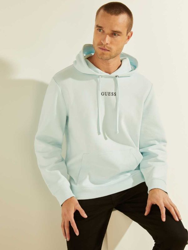 Blue Men's Guess Eco Roy Embroidered Logo Hoodie Australia Sale | 230SZHBEF