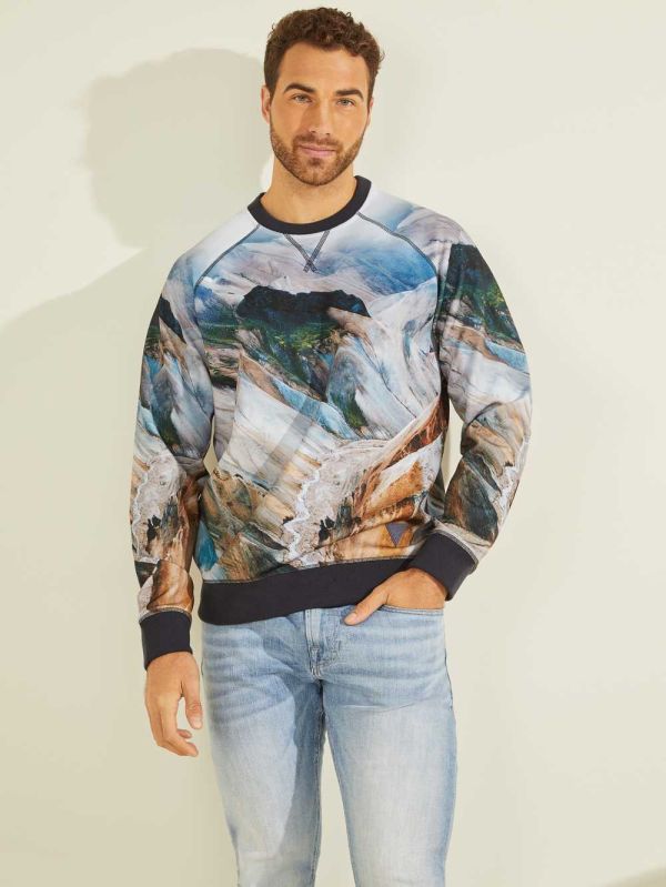 Blue Men's Guess Eco Willis Sweatshirt Australia Sale | 608GJZIKD