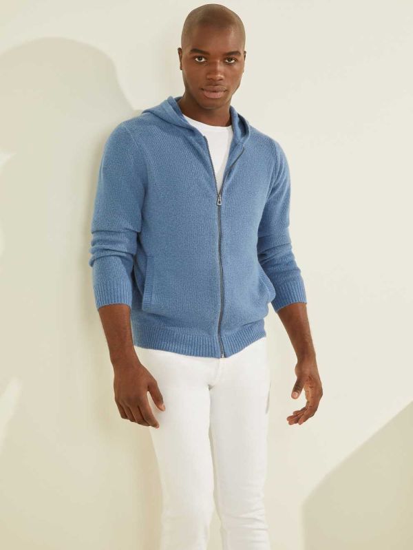 Blue Men's Guess Esmere Wool-Blend Zip Hoodie Australia Sale | 302TCYEGR