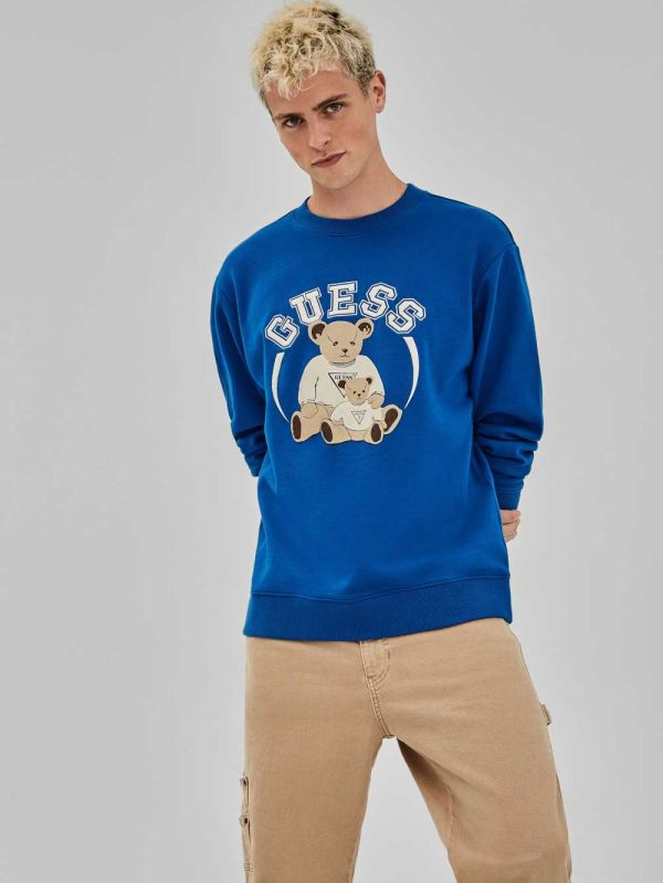 Blue Men's Guess Originals Bear Crewneck Sweatshirt Australia Sale | 865VTPEIY