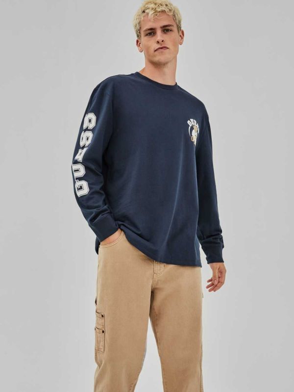 Blue Men's Guess Originals Bear Long-Sleeve T-shirt Australia Sale | 506GHWDAF