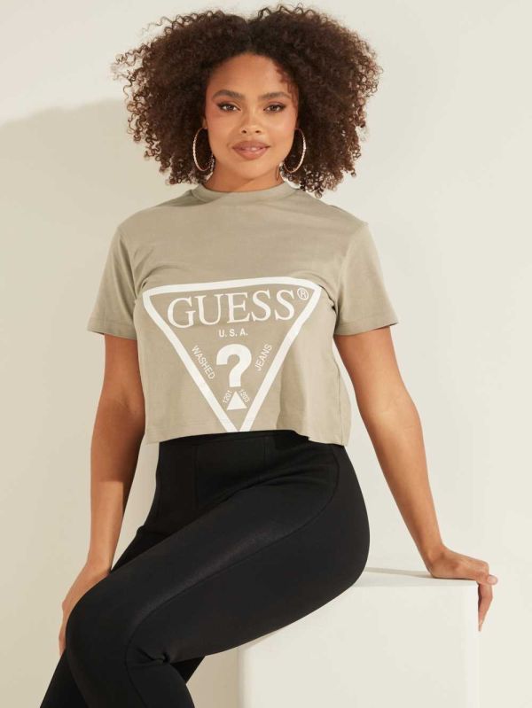 Blue Women's Guess Cropped Logo T-shirt Australia Sale | 138BIZWSC