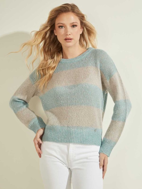 Blue Women's Guess Lorraine Stripe Alpaca-Blend Sweaters Australia Sale | 650DJEKTY