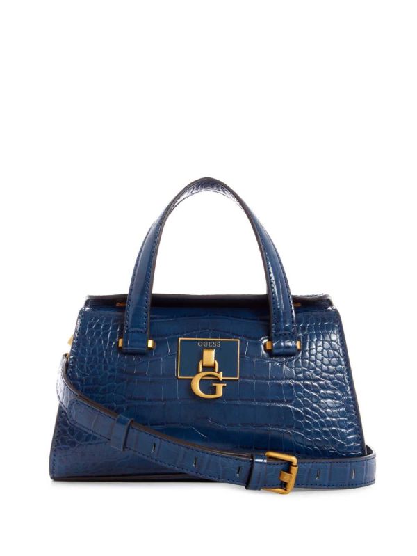 Blue Women's Guess Stephi Croc Mini Satchel Bags Australia Sale | 195WOLTMV