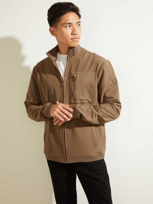 Brown Men's Guess Explorer Zip-Up Jackets Australia Sale | 629FGZDMX