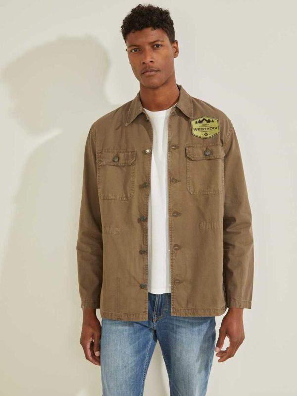 Brown Men's Guess Patch Jackets Australia Sale | 671AZJIEK