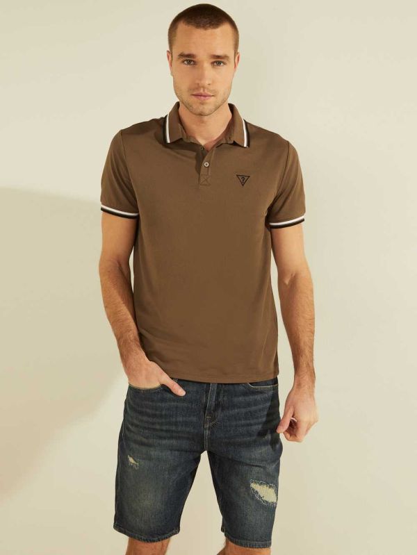 Brown Men's Guess Sports Pique Logo Polo Shirts Australia Sale | 341SXARVD