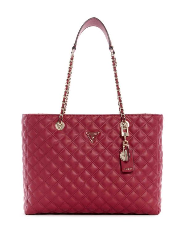 Brown Women's Guess Cessily Quilted Tote Bags Australia Sale | 094ZAHMGS