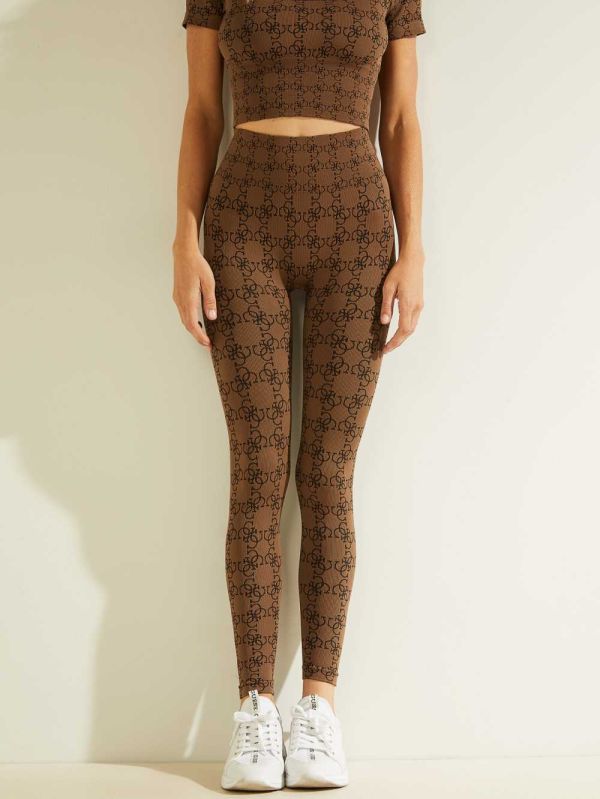 Brown Women's Guess Della Logo Print Leggings Australia Sale | 813ITSMZO