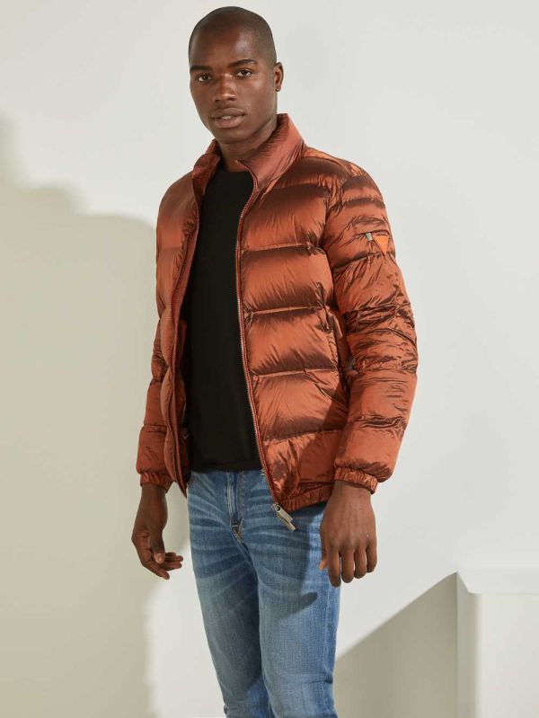 Burgundy Men's Guess Quilted Puffer Jackets Australia Sale | 569OKCYQV