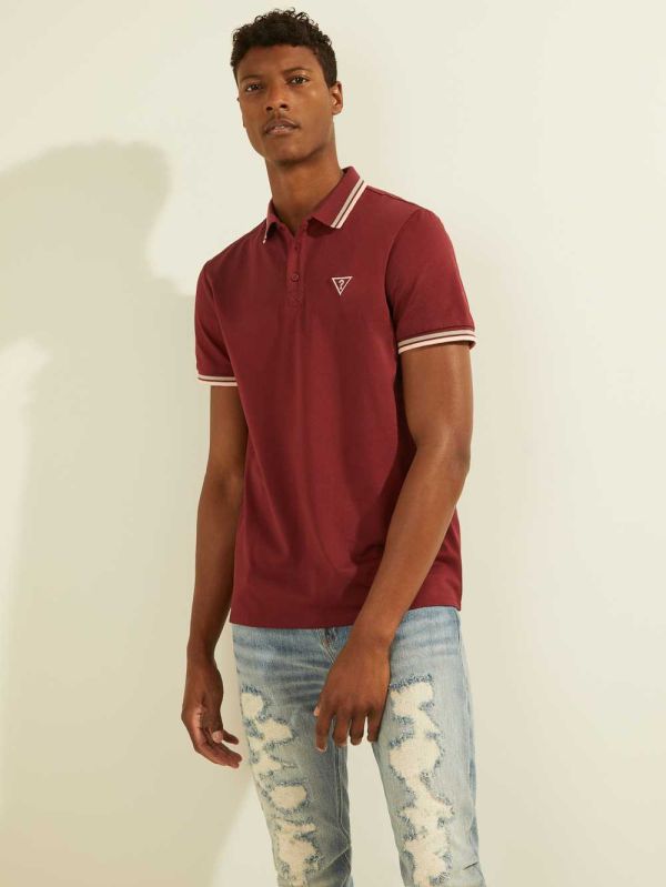 Burgundy Men's Guess Sports Pique Logo Polo Shirts Australia Sale | 047VCEUWJ