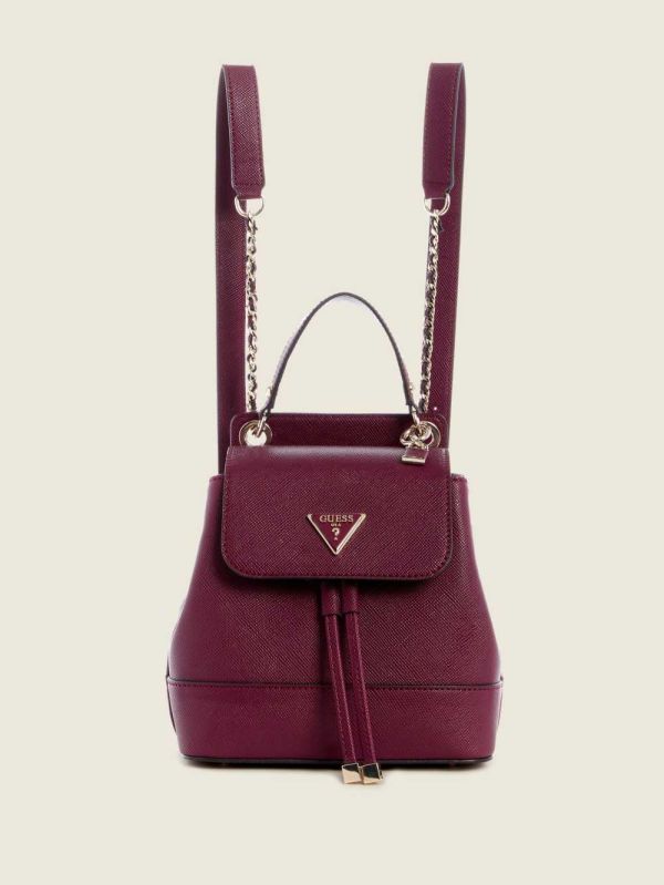 Burgundy Women's Guess Cordelia Convertible Backpack Australia Sale | 962QXKLBP