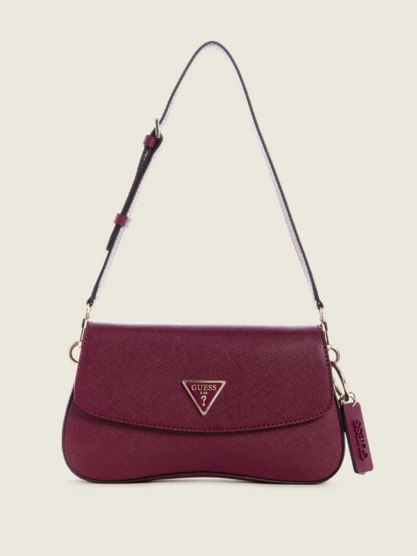 Burgundy Women's Guess Cordelia Flap Shoulder Bags Australia Sale | 246XRAHYO