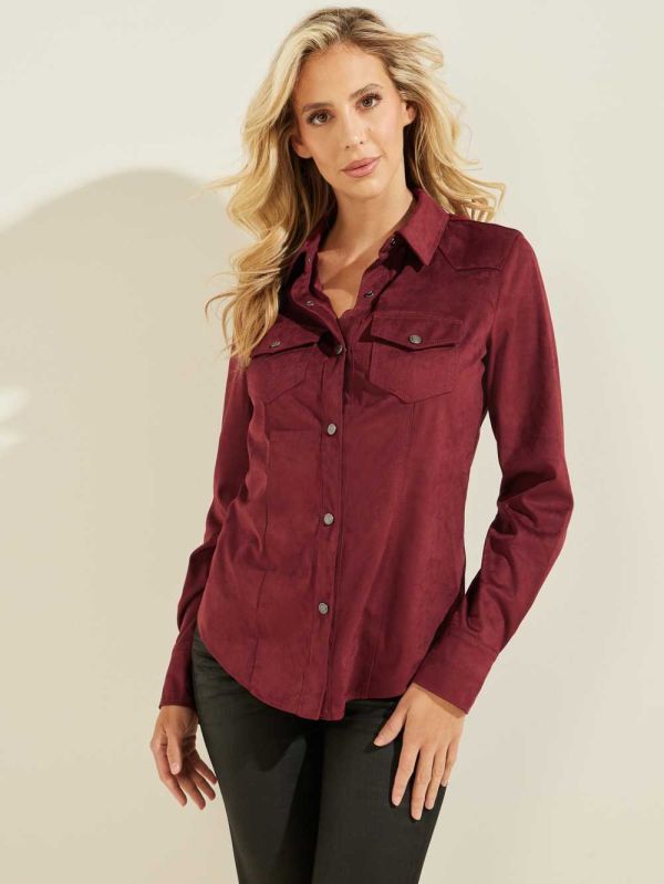 Burgundy Women's Guess Daisy Shirts Australia Sale | 124BUQLNY