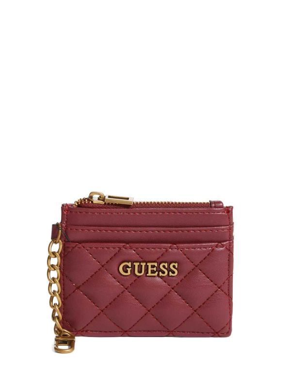 Burgundy Women's Guess Quilted Card Holder Wallets Australia Sale | 150XAMGJB