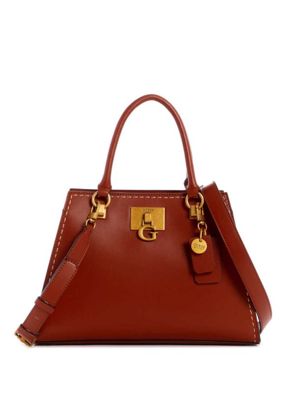 Burgundy Women's Guess Stephi Girlfriend Satchel Bags Australia Sale | 018PDAVFO