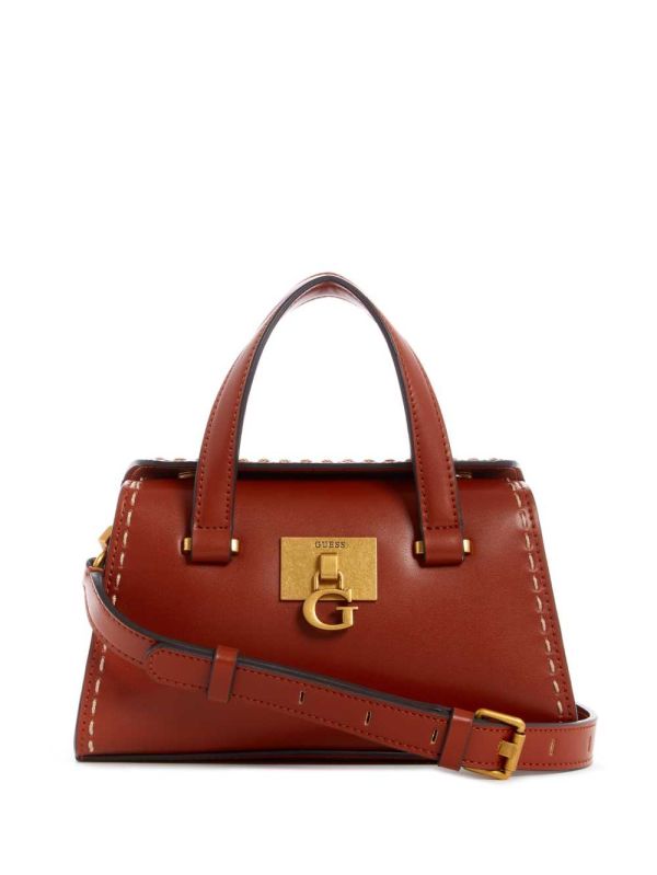 Burgundy Women's Guess Stephi Mini Satchel Bags Australia Sale | 974MPRIQA