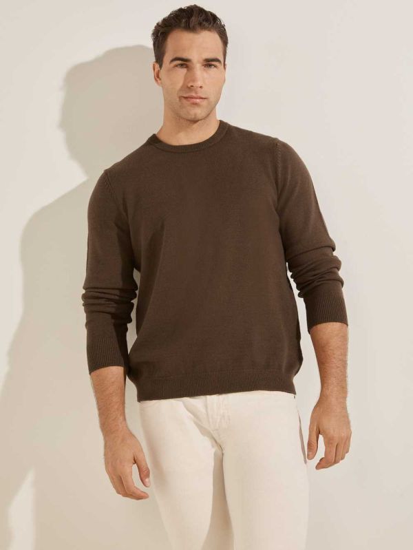 Chocolate Brown Men's Guess Eco Liam Crew Sweaters Australia Sale | 726UNWBGA