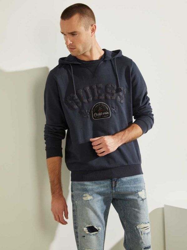 Dark Blue Men's Guess Eco Murray Logo Hoodie Australia Sale | 869WBXNMF