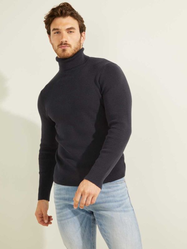 Dark Blue Men's Guess Liam Ribbed Sweaters Australia Sale | 492WOBHTQ