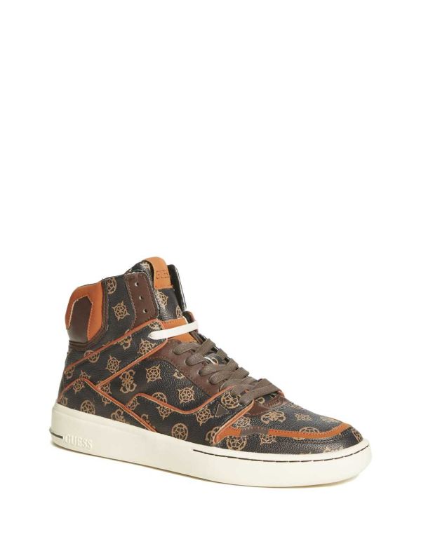 Dark Brown Men's Guess Verona High-Top Basketball Sneakers Australia Sale | 709TLABCZ