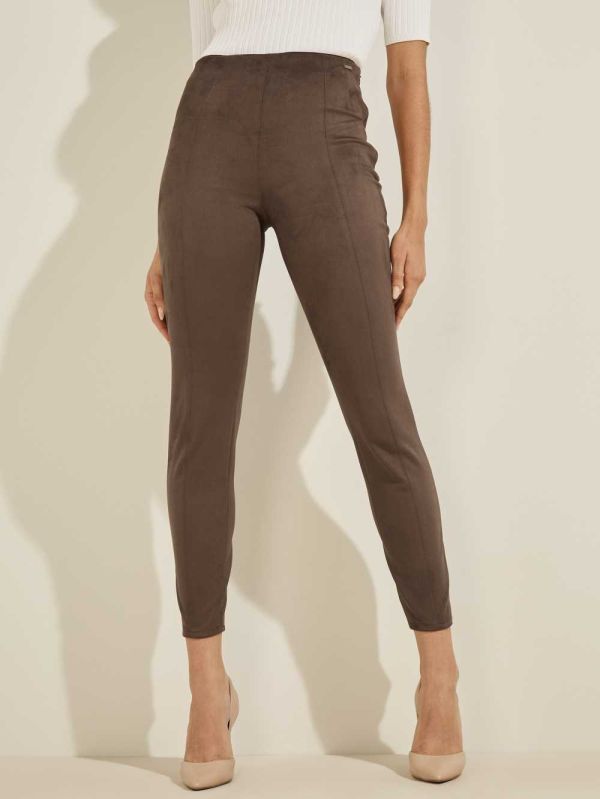 Dark Coffee Women's Guess Maya Faux-Suede Leggings Australia Sale | 283KIBQRO