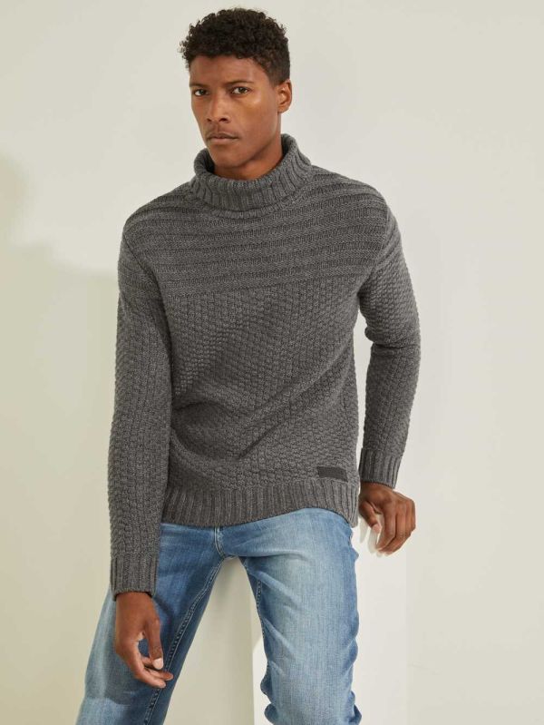 Dark Grey Men's Guess Lynton Ski Turtleneck Sweaters Australia Sale | 715NGTOJV