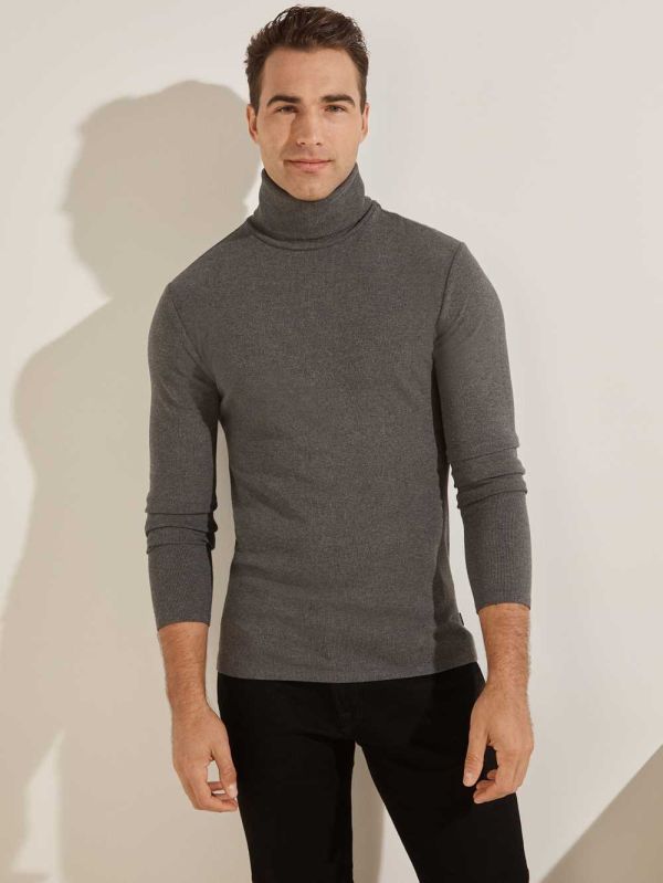 Dark Grey Men's Guess Mateo Turtleneck T-shirt Australia Sale | 063CKPIBH