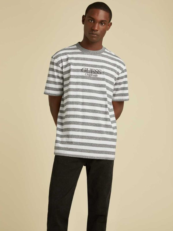 Dark Grey Men's Guess Originals Striped T-shirt Australia Sale | 863CPLEFB