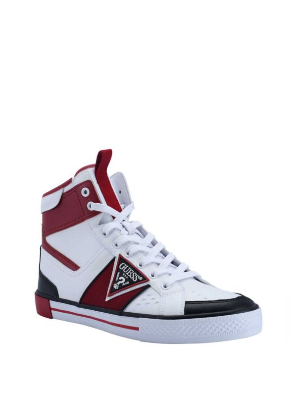 Dark Red Men's Guess Maeno Triangle Logo High-Top Sneakers Australia Sale | 502RZEAPH