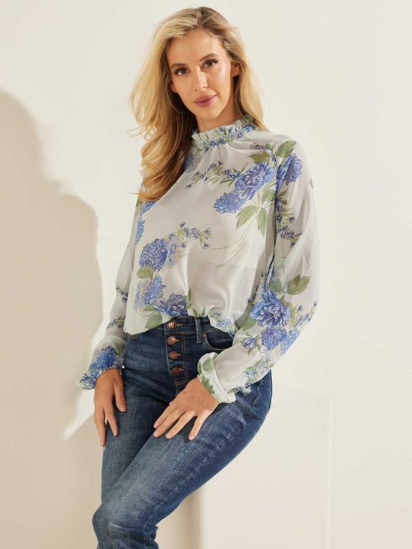 Flower Women's Guess Floral Puff Sleeve Blouse Australia Sale | 540SRNDHC