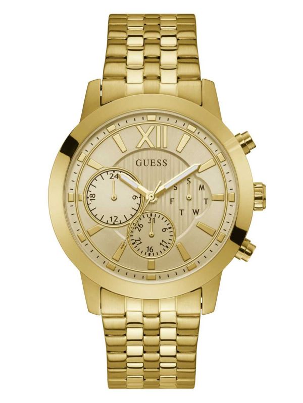 Gold Men's Guess Gold-Tone Chrono-Look Multifunction Watches Australia Sale | 052DYZNFW