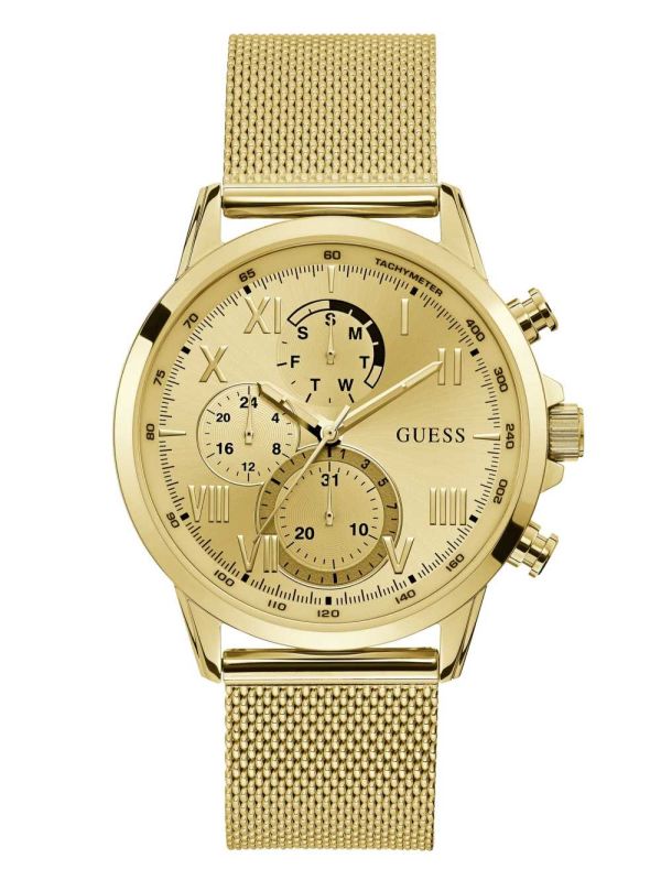 Gold Men's Guess Gold-Tone Mesh Multifunctional Watches Australia Sale | 518MWVRHK