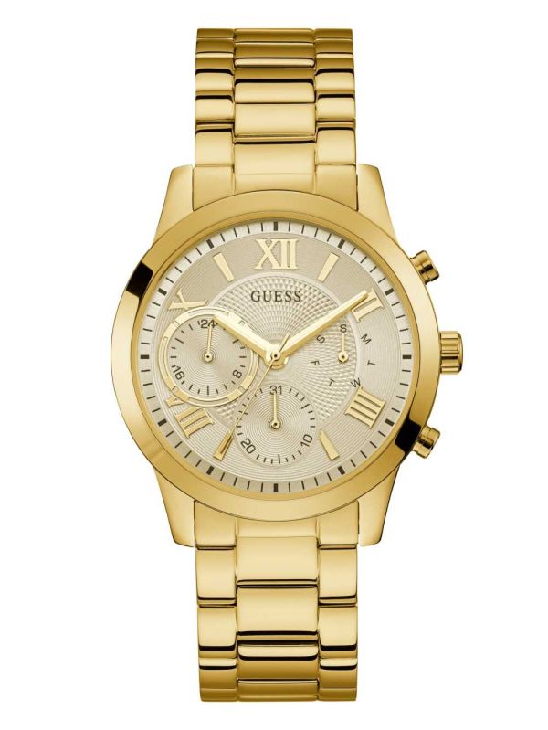 Gold Men's Guess Gold-Tone Multifunction Watches Australia Sale | 035FXUONG