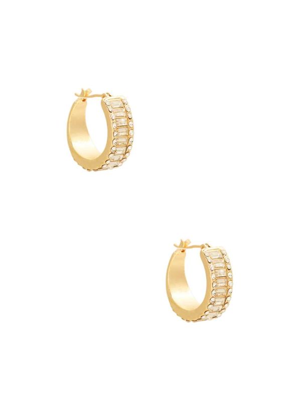 Gold Women's Guess 14KT Baguette Hoop Earrings Australia Sale | 432HKLFUO