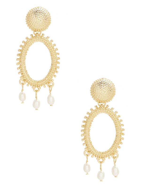 Gold Women's Guess 14KT Gold and Pearl Dangle Earrings Australia Sale | 591TIGSPL