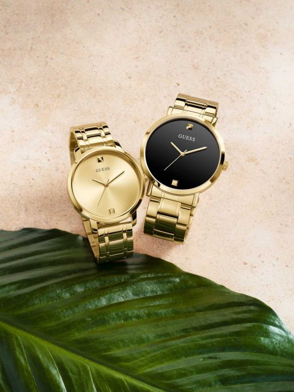 Gold Women's Guess Gold-Tone And Black Diamond Analog Watches Australia Sale | 749OJUKBF