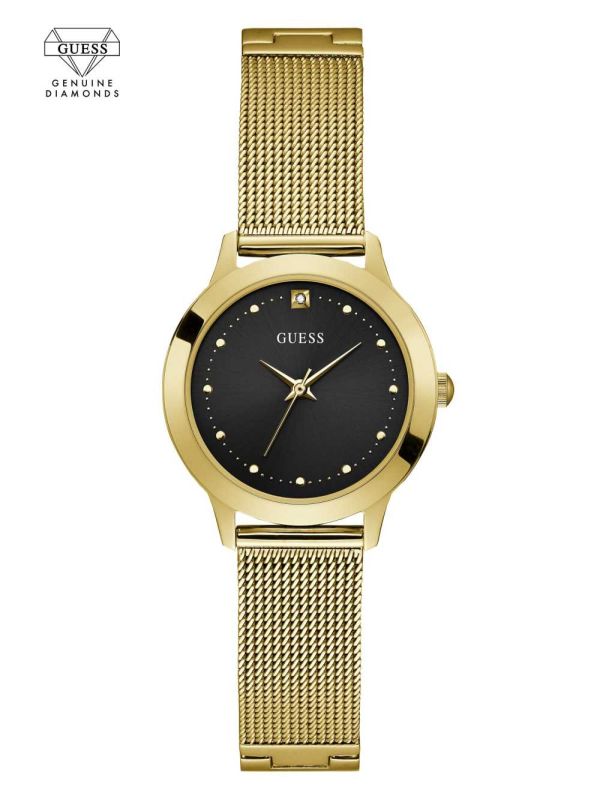 Gold Women's Guess Gold-Tone Diamond Mesh Watches Australia Sale | 192MXSHWD