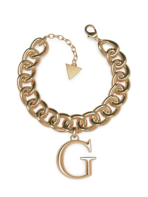 Gold Women's Guess Gold-Tone G Logo Curb Chain Bracelet Australia Sale | 612CPFHUX