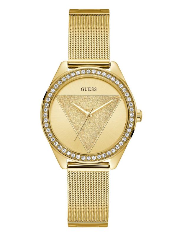 Gold Women's Guess Gold-Tone Logo Analog Watches Australia Sale | 156YNRPZC