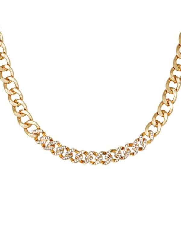 Gold Women's Guess Gold-Tone Rhinestone Chain Neckline Necklace Australia Sale | 816XCIQJK