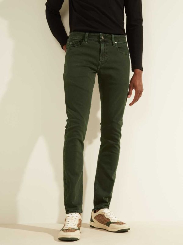 Green Men's Guess Dyed Skinny Jeans Australia Sale | 356UEPADF