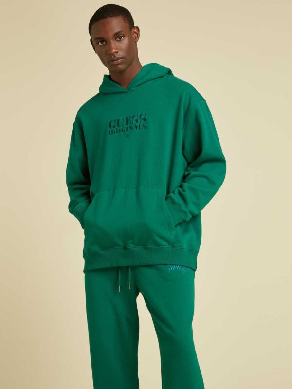 Green Men's Guess Originals Kit Logo Hoodie Australia Sale | 846CJMVNI