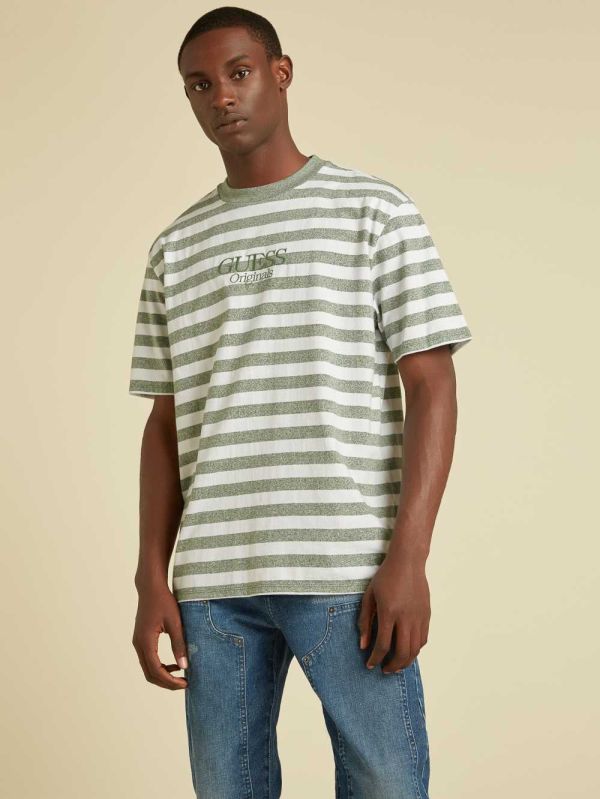 Green Men's Guess Originals Striped T-shirt Australia Sale | 370MTNHRL