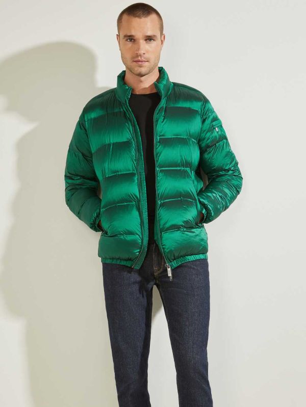 Green Men's Guess Quilted Puffer Jackets Australia Sale | 023VECBUH