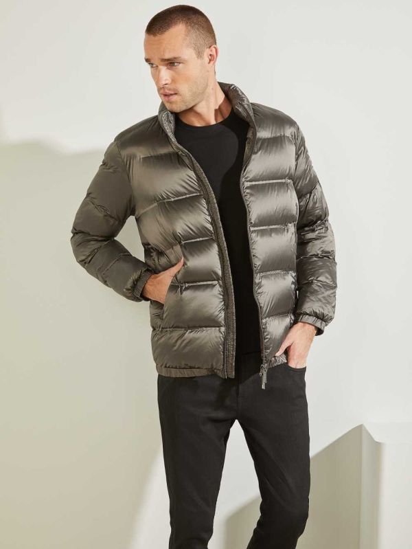 Green Men's Guess Quilted Puffer Jackets Australia Sale | 184IXGASR