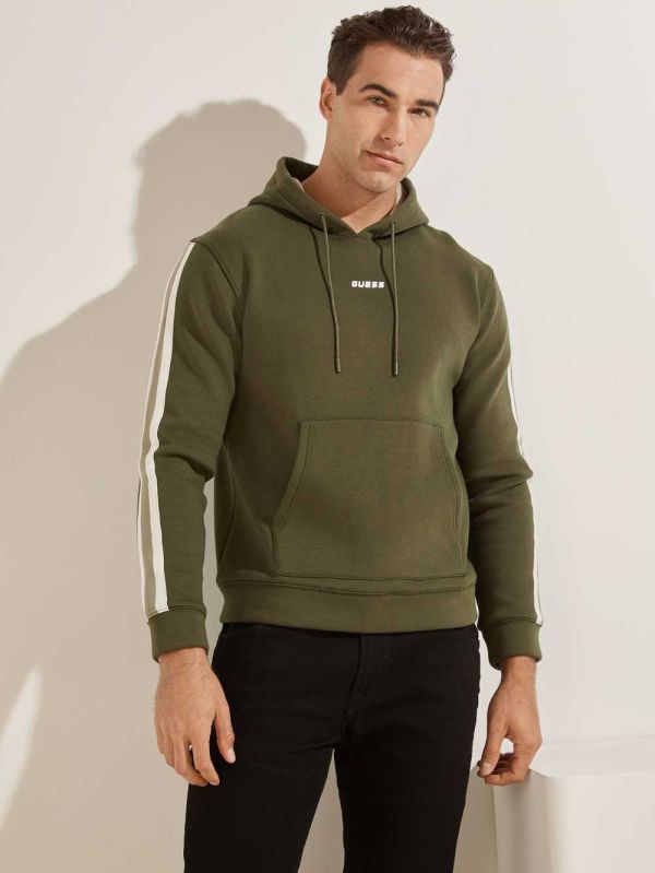 Green Men's Guess Side Stripe Hoodie Australia Sale | 568IJMETK