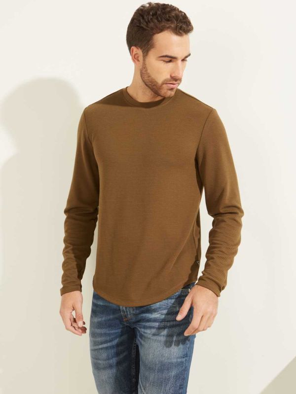 Green Men's Guess Textured Jersey Crewneck Sweatshirt Australia Sale | 529RIPOBF