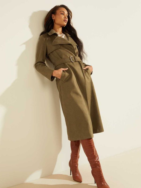 Green Women's Guess Baraa Longline Trench Coats Australia Sale | 983IWPMDK